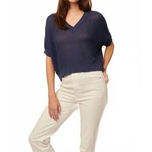 NEW LINE piper short sleeve knit v neck pullover in navy